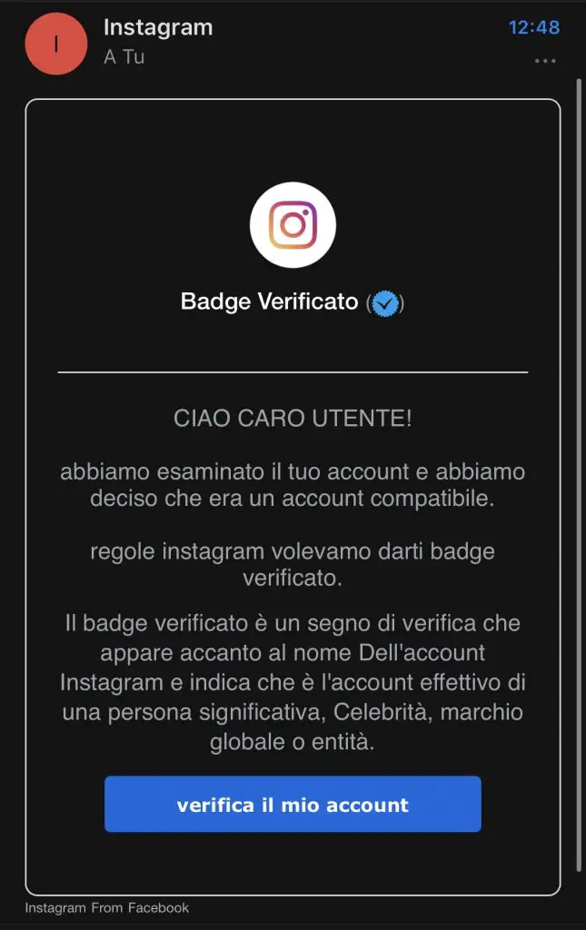 Account Instagram bloccato per phishing