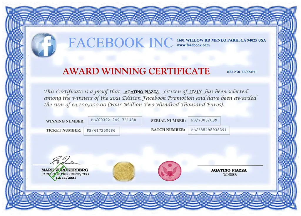 certificato falso facebook