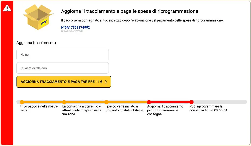 consegna non riuscita sito truffa 2