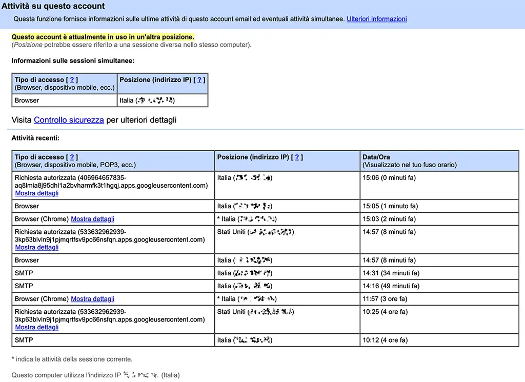 Controllo delle attività su Gmail