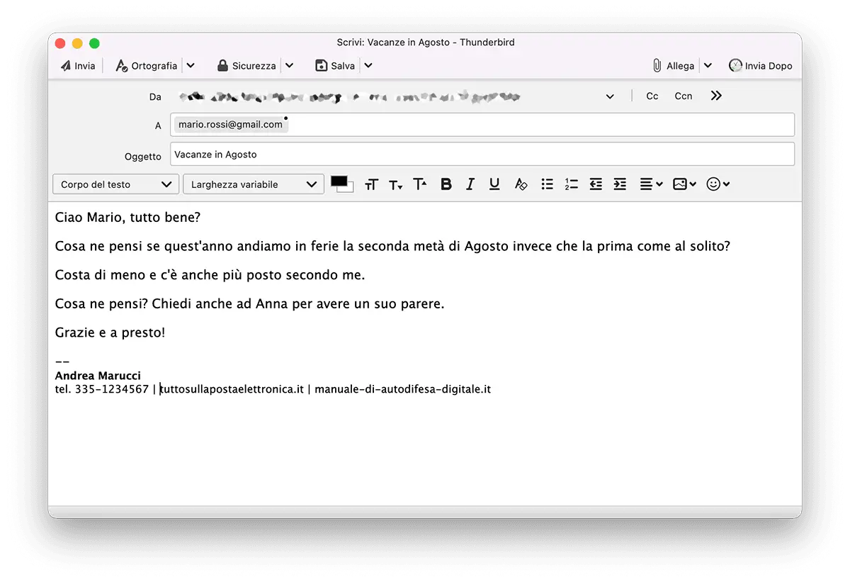 come e fatta email pronta da inviare