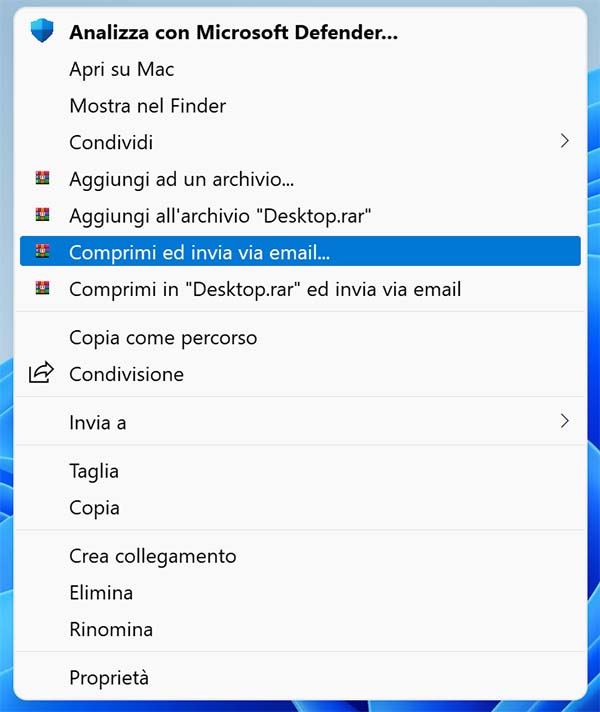 comprimi in rar e invia via email