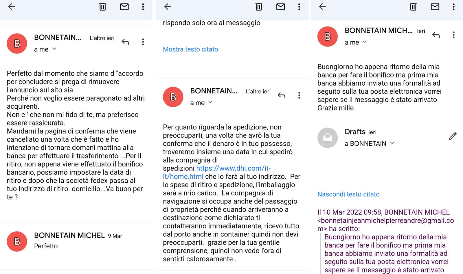 email del truffatore - truffa subito.it