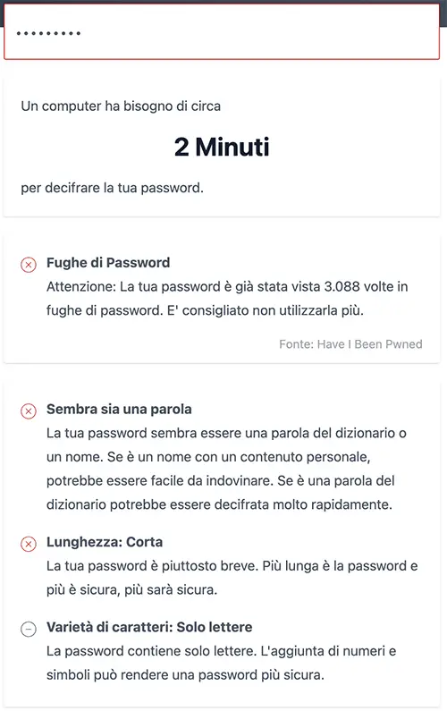 verifica sicurezza password