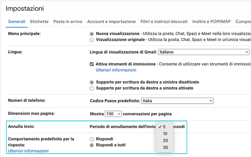 annulla invio di gmail