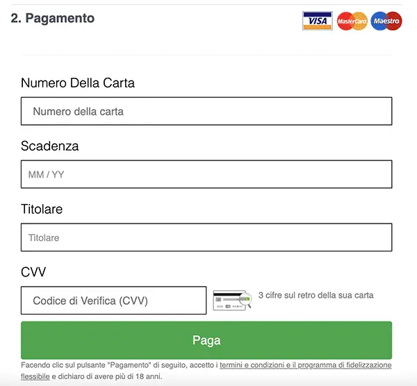 richiesta dati carta di credito