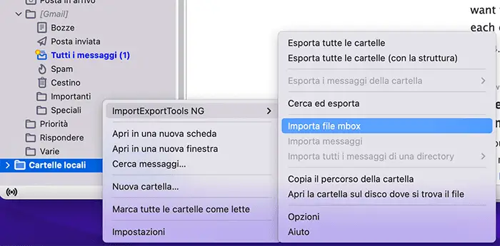 importazione mbox thunderbird