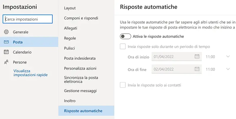 risposta automatica con Outlook.com