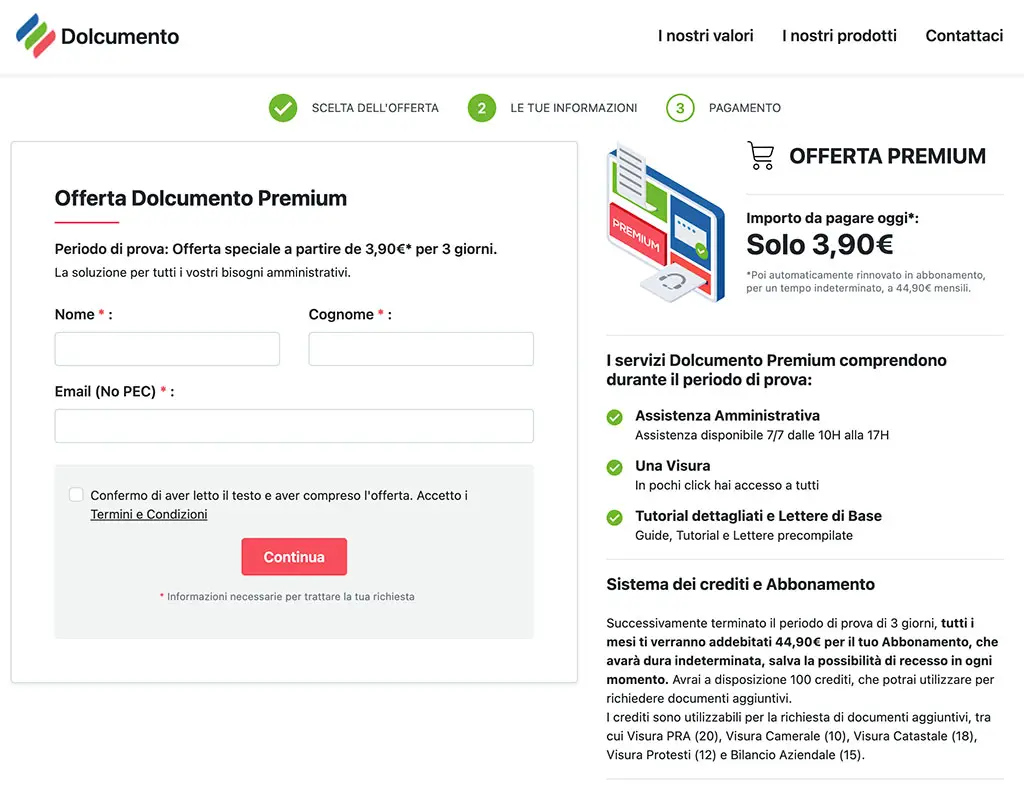 pagamento sul sito dolcumento