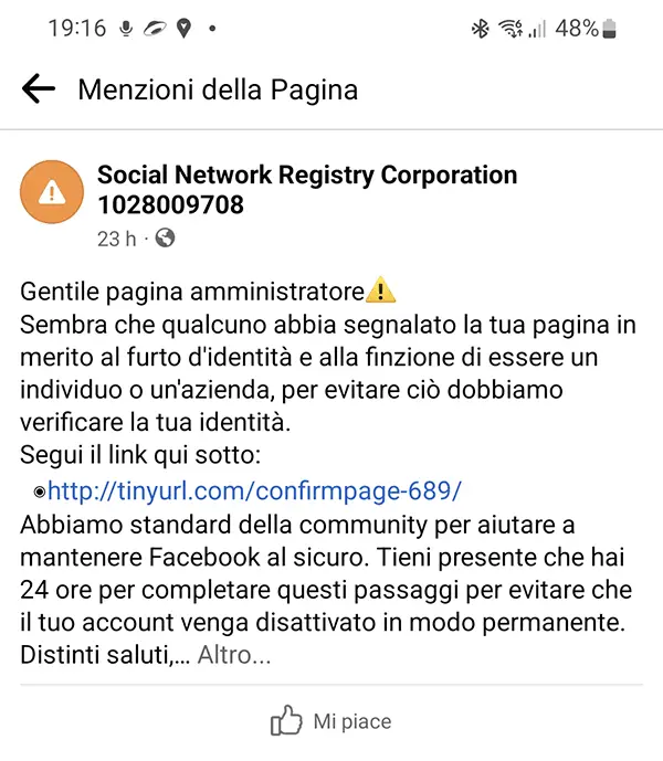 Phishing su Facebook