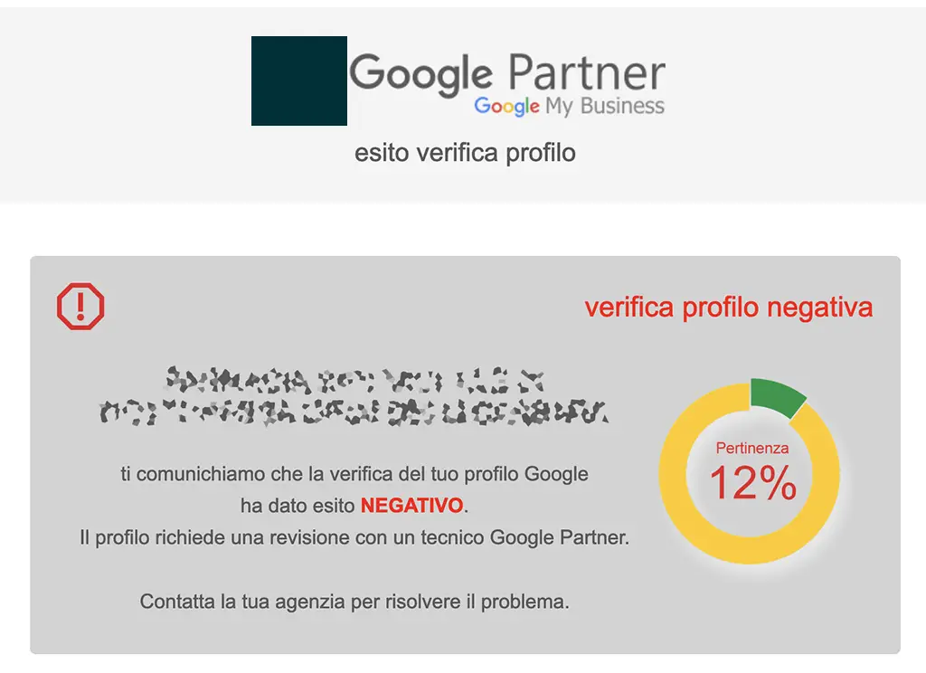 Esito NEGATIVO verifica profilo