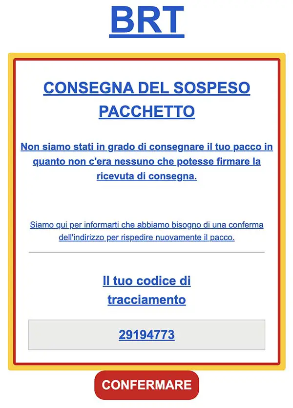 consegna pacchetto sospeso brt