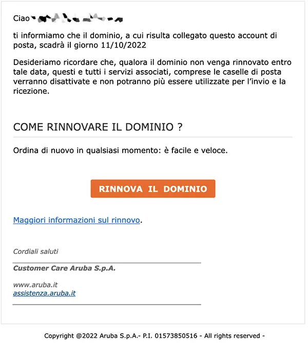 Disattivazione casella e-mail