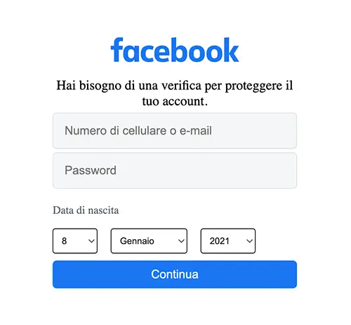 falso login su facebook